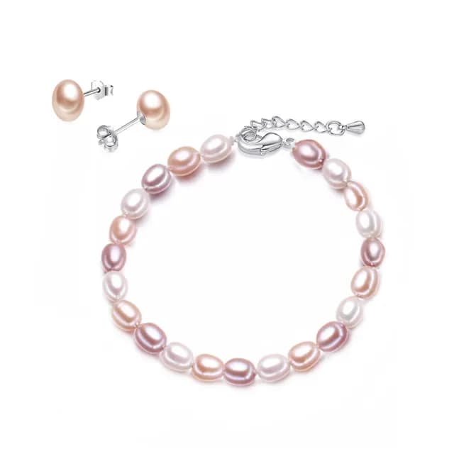 【City Diamond 引雅】買天然三色珍珠手鍊贈天然珍珠耳環(珠潤月詠系列)