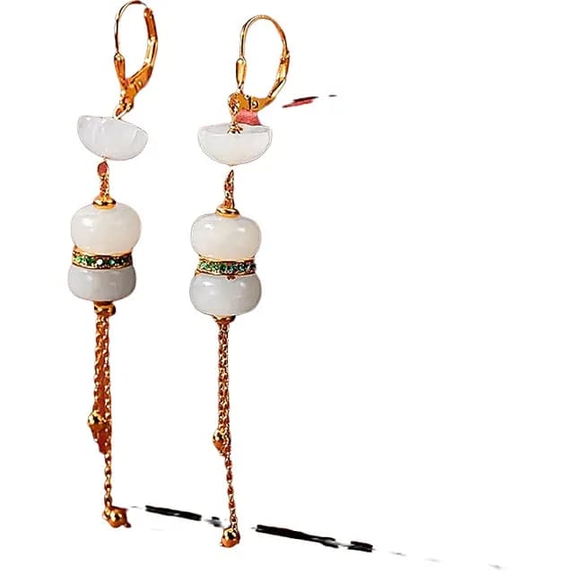 【巴黎精品】現貨+預購 和闐玉耳環925純銀耳圈(10mm白玉鑲鑽流蘇女飾品p1ax77)