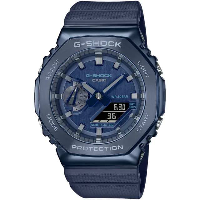 【CASIO 卡西歐】G-SHOCK 八角 金屬錶殼 雙顯手錶-深海藍 送禮 禮物 推薦(GM-2100N-2A)
