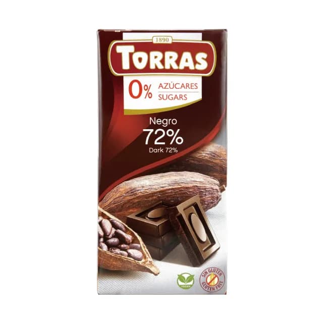 即期品【TORRAS 多樂】72%醇黑巧克力(75G 無加糖/麥芽糖醇/素食巧克力)