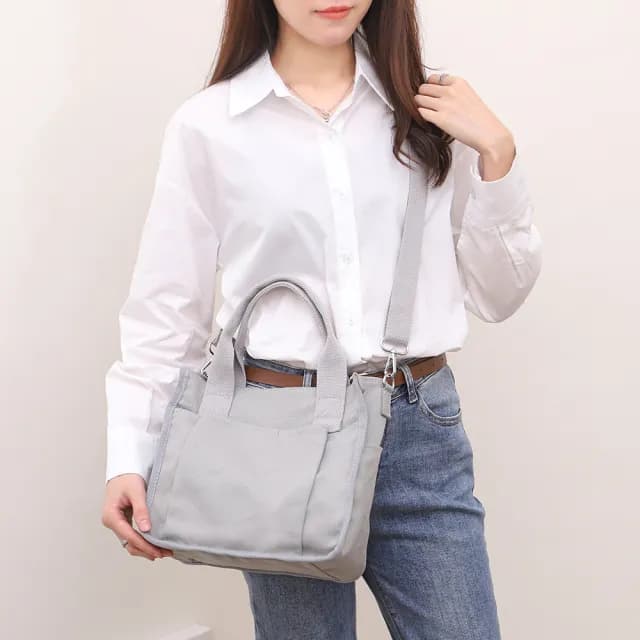 【ARION】情人節禮物 簡約百搭實用手提/斜背厚磅帆布包(灰色)