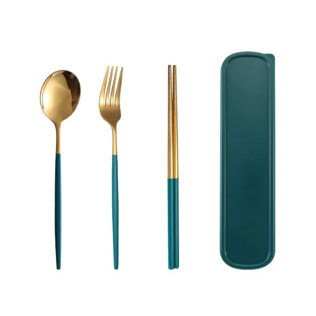 【外出餐具】北歐風不鏽鋼便攜餐具三件組(便攜 露營 叉子 環保筷子 環保湯匙 環保餐具 餐具組 外出 野餐)
