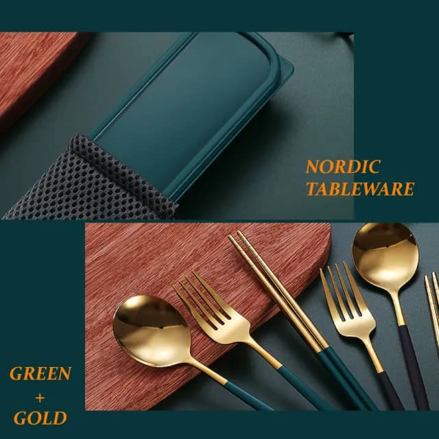 【外出餐具】北歐風不鏽鋼便攜餐具三件組(便攜 露營 叉子 環保筷子 環保湯匙 環保餐具 餐具組 外出 野餐)