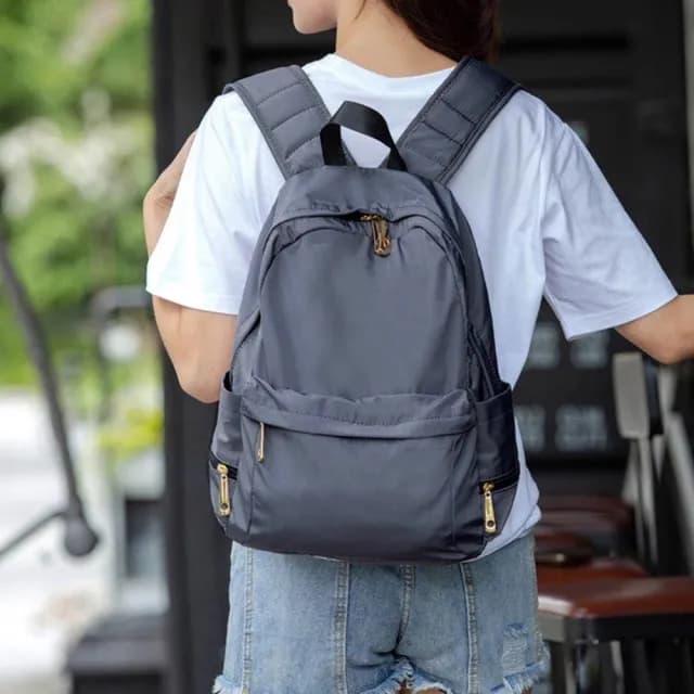 【米蘭精品】現貨+預購 後背包尼龍雙肩包(大容量防水多口袋純色女包包母親節情人節生日禮物4色74cr17)