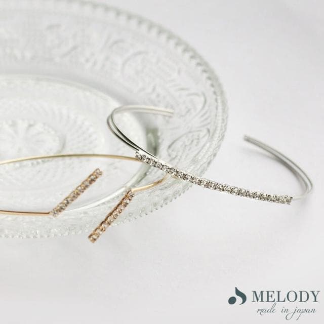 【日本MELODY ACCESSORY】日本製典雅浪漫平行鑲鑽設計銀手環 開口可調節 絕美設計(質感生日情人節禮物)