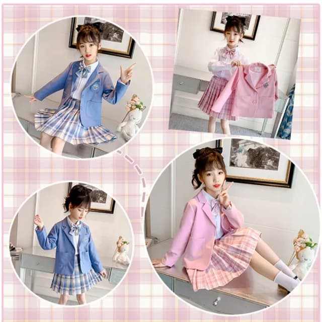 【小衣衫童裝】女童三件套偶像學院風秋款格子裙套裝(1110912)