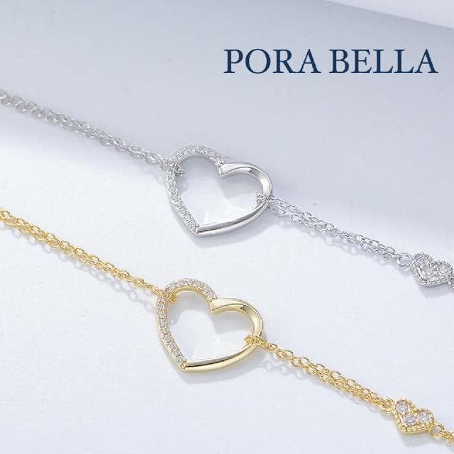 【Porabella】925純銀小巧愛心鋯石造型手鍊 告白禮物 情人節禮物 送女友 銀飾 Bracelets