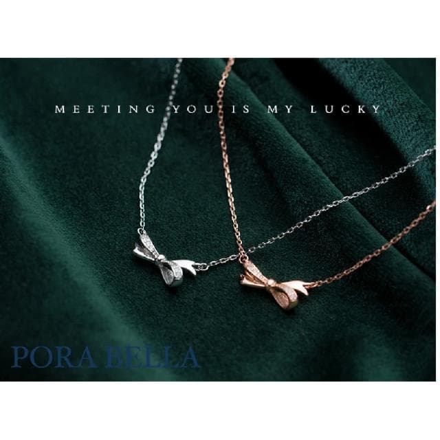 【Porabella】925純銀鋯石蝴蝶結項鍊 小眾設計款ins風 情人節禮物 生日禮物  Necklace