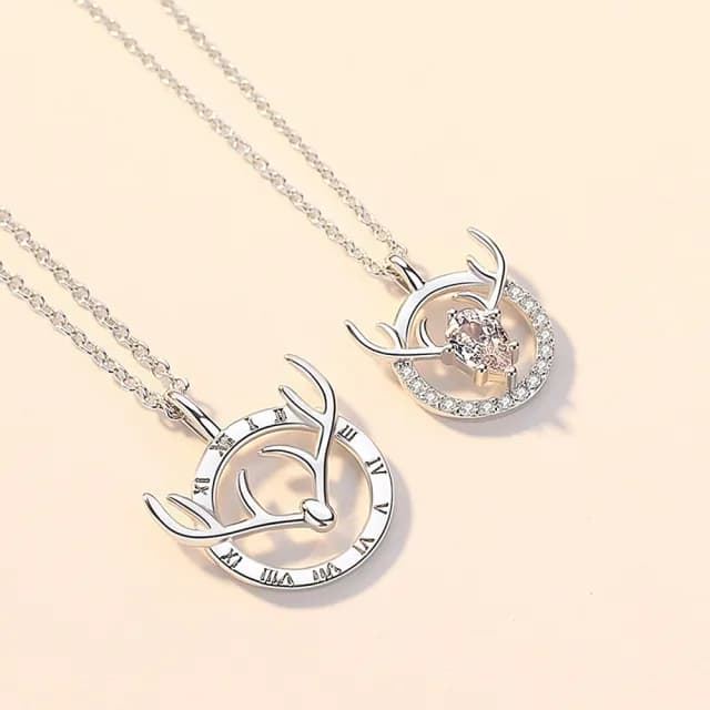 【米蘭精品】現貨+預購 925純銀項鍊情侶對鍊(一鹿有你鹿角鑲鑽生日聖誕節交換禮物2色74cj13)