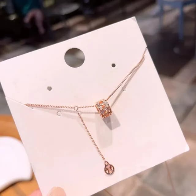 【VERDNIA】925純銀滾輪微鑲鑽吊墜項鍊精緻情人節禮物(銀色 玫瑰金)