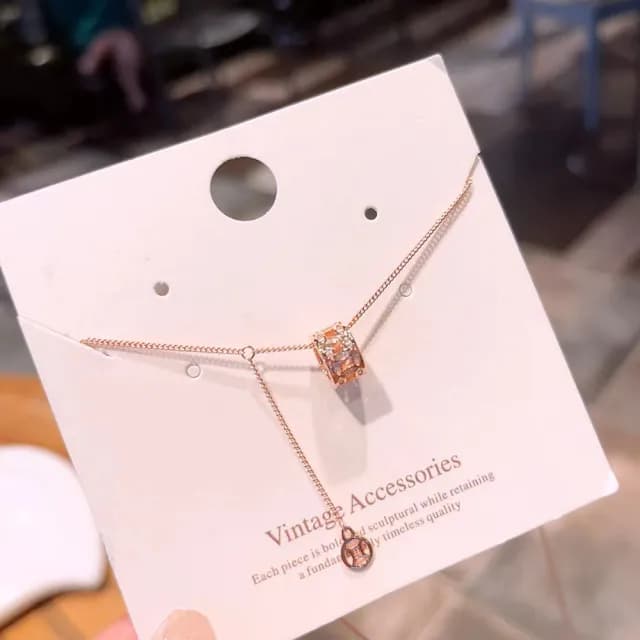 【VERDNIA】925純銀滾輪微鑲鑽吊墜項鍊精緻情人節禮物(銀色 玫瑰金)