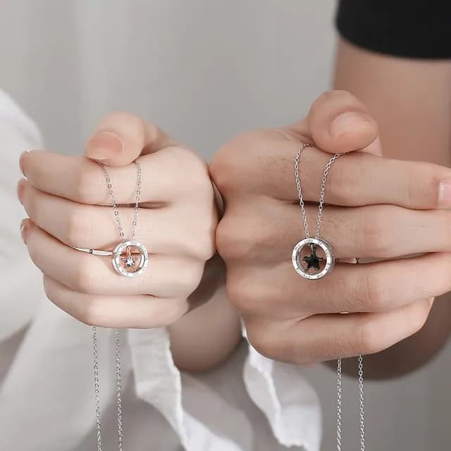 【米蘭精品】現貨+預購 925純銀項鍊情侶對鍊(星願五角星鑲鑽圓圈生日聖誕節交換禮物74cj34)