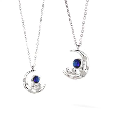 【米蘭精品】現貨+預購 925純銀項鍊情侶對鍊(月亮宇航員琉瑙吊墜生日聖誕節交換禮物74cj52)