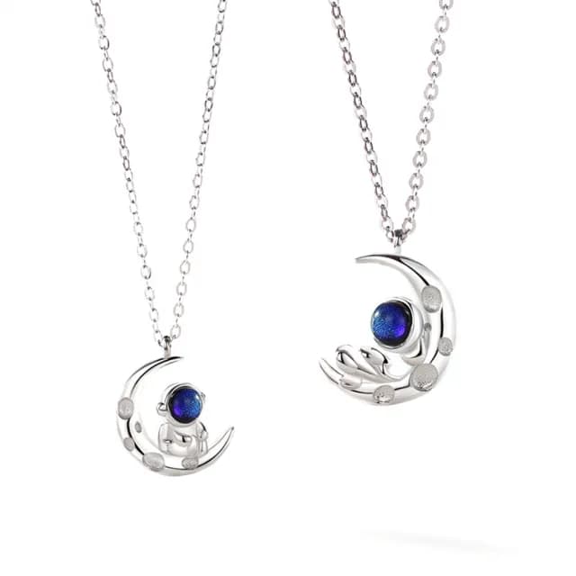 【米蘭精品】現貨+預購 925純銀項鍊情侶對鍊(月亮宇航員琉瑙吊墜生日聖誕節交換禮物74cj52)