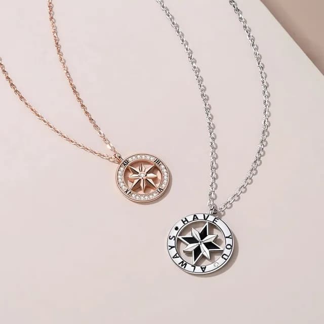 【米蘭精品】現貨+預購 925純銀項鍊情侶對鍊(八芒星鐘盤鑲鑽鎖骨鍊生日聖誕節交換禮物74cj56)