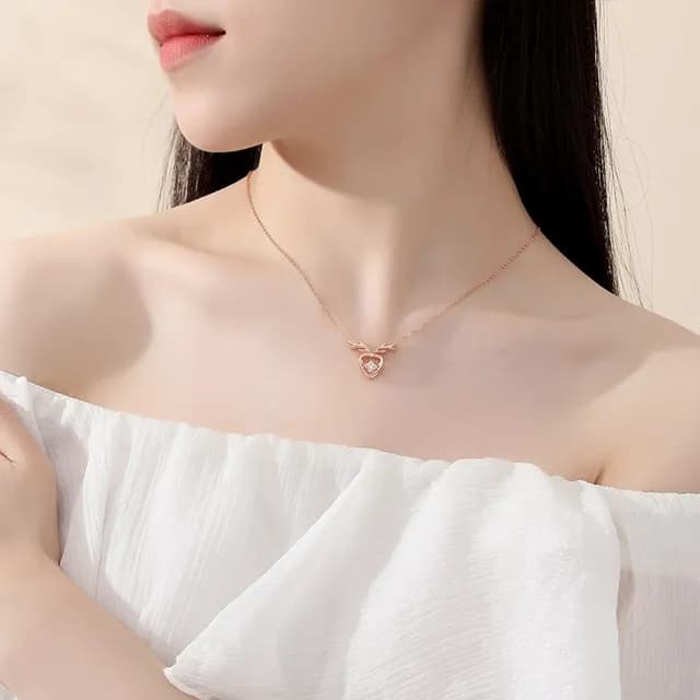 【米蘭精品】現貨+預購 925純銀項鍊鋯石吊墜(小鹿亂撞鏤空愛心七夕情人節禮物女飾品2色74cj49)