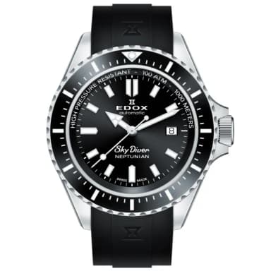 【EDOX 伊度】SkyDiver 海神波賽頓 1000米潛水機械錶-黑 送禮 禮物 推薦(E80120.3NCA.NIN)