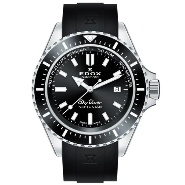 【EDOX 伊度】SkyDiver 海神波賽頓 1000米潛水機械錶-黑 送禮 禮物 推薦(E80120.3NCA.NIN)
