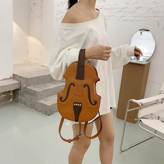 【I.Dear】歐美創意仿真小提琴PU皮革斜背雙肩後背包(交換禮物/聖誕/復古/音樂藝術)