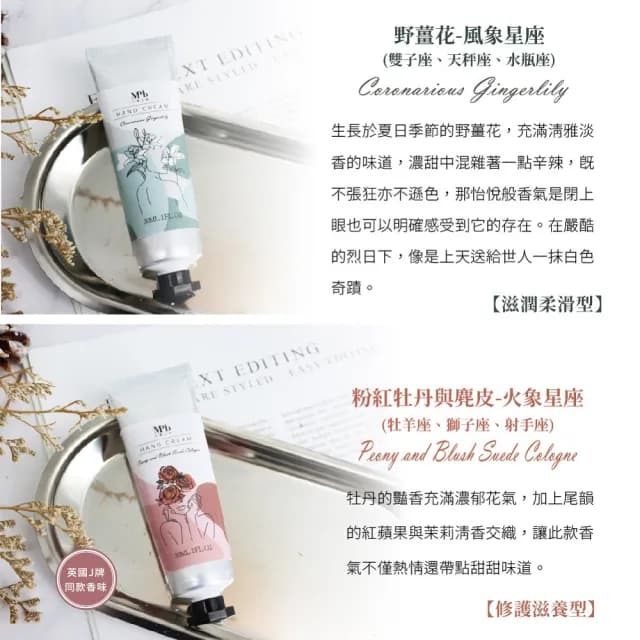 【MPB 巴黎小姐】星座香氛護手霜 3入組(護手霜 護手乳 聖誕節禮物 天然 野薑花 MIT 秋冬手部保養)