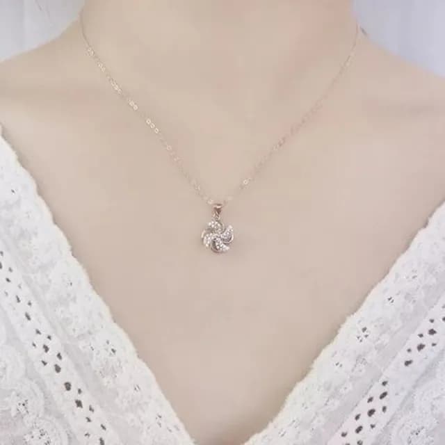 【米蘭精品】現貨+預購 925純銀項鍊鋯石吊墜(可旋轉鏤空風車甜美情人節生日聖誕節交換禮物女飾品74bu11)