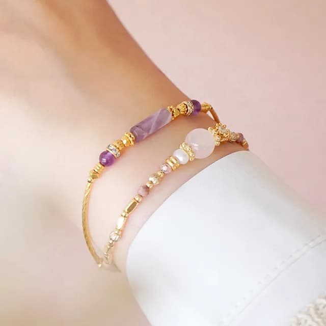 【Ficelle】招貴人 紫水晶 K金 京都藝伎小夜曲手鍊(輕珠寶 天然石 磁場  開運 設計款 手工製作)