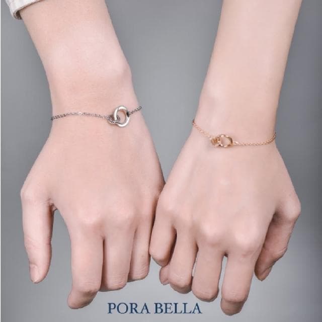 【Porabella】925純銀手鍊 情侶手鏈 白金玫瑰金雙環手鍊 情人節禮物 告白銀飾 Bracelet 一對販售