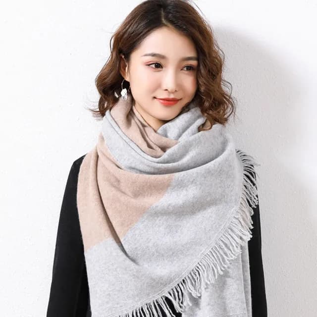 【米蘭精品】現貨+預購 100%羊毛圍巾保暖披肩(拼色百搭流蘇女配件情人節生日聖誕節交換禮物7色74dl62)