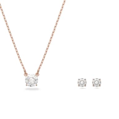 【SWAROVSKI 官方直營】Stilla Attract 套裝 圓形切割 白色 鍍玫瑰金色調 交換禮物