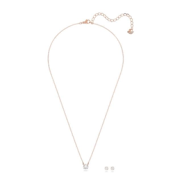 【SWAROVSKI 官方直營】Stilla Attract 套裝 圓形切割 白色 鍍玫瑰金色調 交換禮物