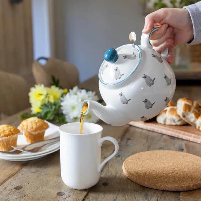 【LondonPottery】Farmhouse石陶濾茶壺 貓900ml  / 泡茶 下午茶 茶具 88父親節禮物