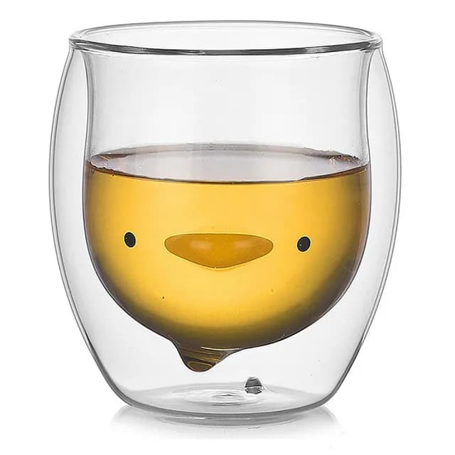 【典贊創意】黃色小鴨雙層玻璃杯(黃色小鴨雙層玻璃杯生日禮物水杯玻璃杯保溫杯交換禮物保冰隔熱)