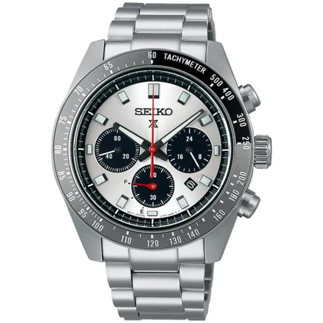 【SEIKO 精工】PROSPEX SPEEDTIMER 熊貓太陽能三眼計時男錶-白x銀/41.4mm 父親節限定(SSC911P1/V192-0AH0N)