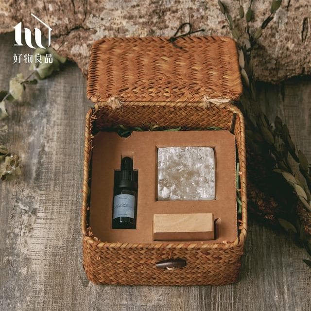 【好物良品】小夜燈款_天然晶石精油擴香石香氛禮盒(無火香薰石 辦公桌裝飾品 開運擺件 聖誕節交換禮物)