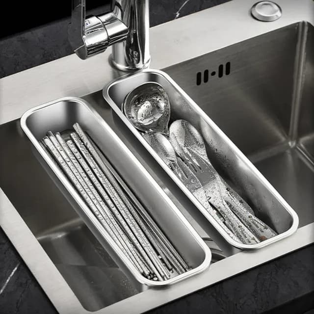 【PUSH!】餐具廚房用品304不銹鋼筷子瀝水盒筷籠瀝水盒(筷勺刀叉收納盒D302)