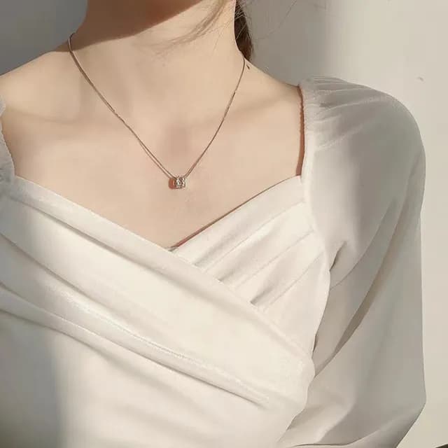 【Umi】韓式東大門簡約奢華時尚優雅百搭銀項鍊511(鑲鑽滾輪 LOVE 韓劇 精緻情人節禮物)