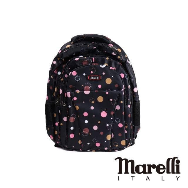 【Marelli】母親節禮物 潮流時尚多夾層輕量後背包 粉色圓點(ZM071-A)