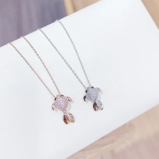 【Umi】韓式東大門簡約奢華時尚優雅百搭銀項鍊(浪漫金魚造型微鑲鑽 韓劇 精緻情人節禮物)