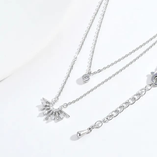 【Umi】韓式東大門簡約奢華時尚優雅百搭銀項鍊300(日出日落雙層微鑲鑽幸運單鑽 韓劇 精緻情人節禮物)