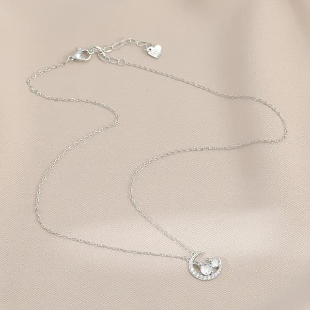 【Umi】韓式東大門簡約奢華時尚優雅百搭銀項鍊63030(浪漫月亮微鑲鑽兔子單鑽 韓劇 精緻情人節禮物)