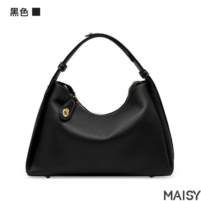 【MAISY】情人節禮物 優雅真皮質感女士肩背包(真皮包包 現+預 卡其色／米色／黑色／灰色)