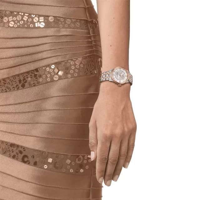 【TISSOT 天梭 官方授權】杜魯爾系列動力80小時機械女錶-銀x玫瑰金/34mm 送禮 推薦(T139.207.22.038.00)