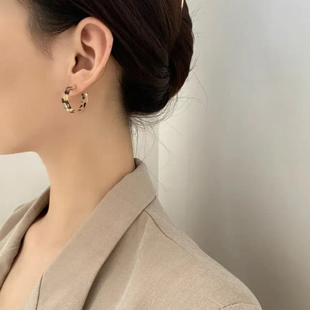【INES】韓國設計S925銀針時尚豹紋C圈耳環(S925銀針耳環 豹紋耳環 C圈耳環)