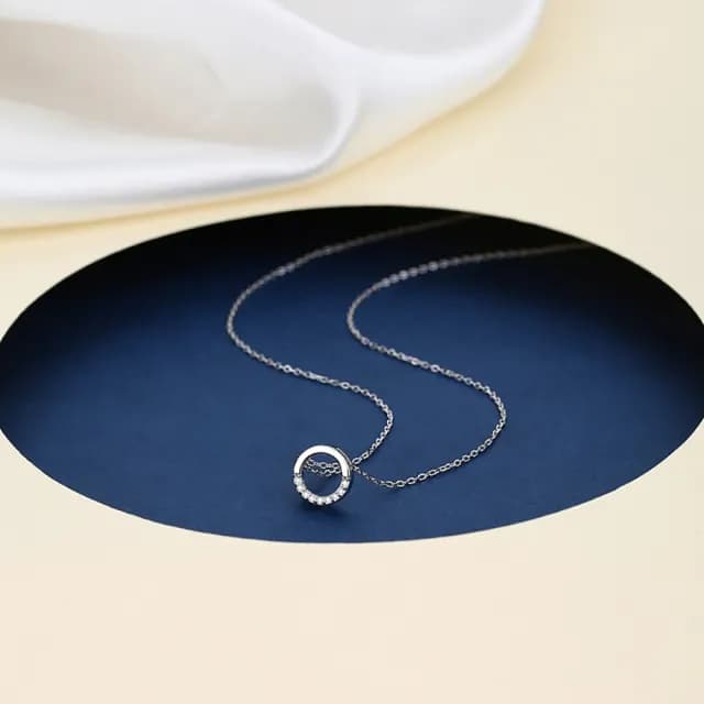 【VERDNIA】925純銀簡約奢華時尚優雅百搭純銀微鑲鑽項鍊單圈圓圈永恆的愛微鑲鑽(銀色)