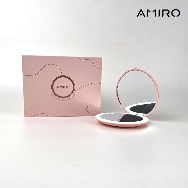 【AMIRO】LED燈 隨身化妝鏡 粉色(隨身鏡 情人節禮物   新年禮物)