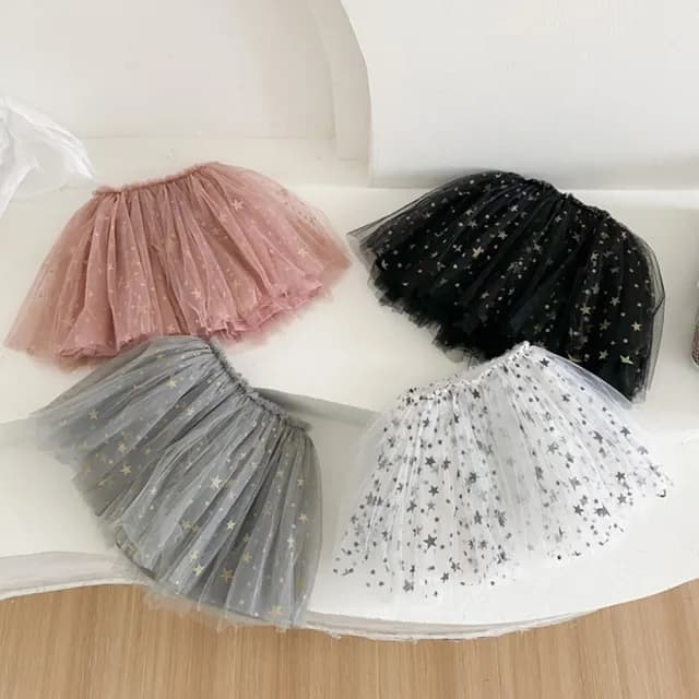 【橘魔法】閃閃星星燙印蓬蓬短裙 (紗裙 裙撐 小童 女童 澎澎裙 婚禮 花童 禮服 童裝 小禮服)