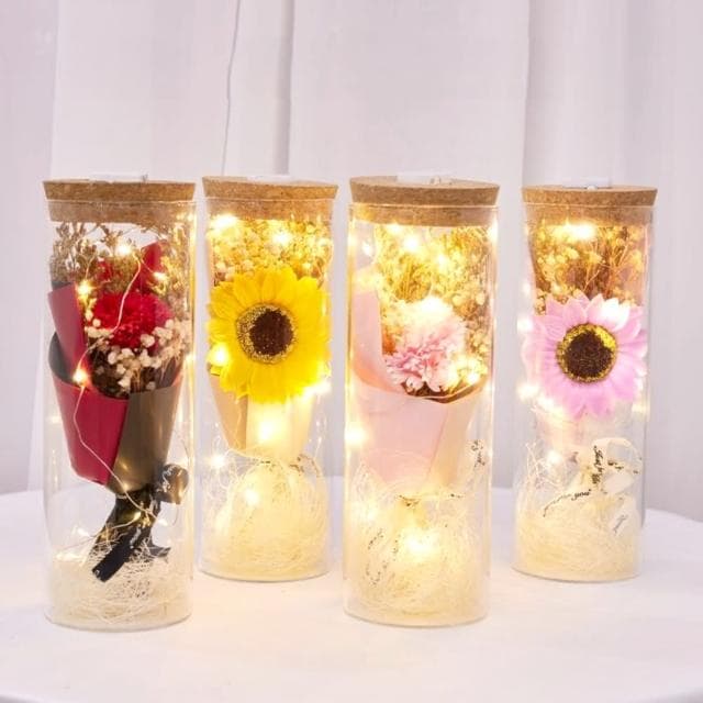 【天使愛美麗】玻璃瓶玫瑰永生花 乾燥花 仿真花(聖誕節 發光禮物 情人節 母親節  告白 生日禮物 婚禮)