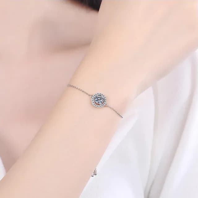 【巴黎精品】現貨+預購 莫桑石莫桑鑽手鍊925純銀銀飾(1ct滿鑽小車輪可調式生日情人節禮物女飾品v1ae21)