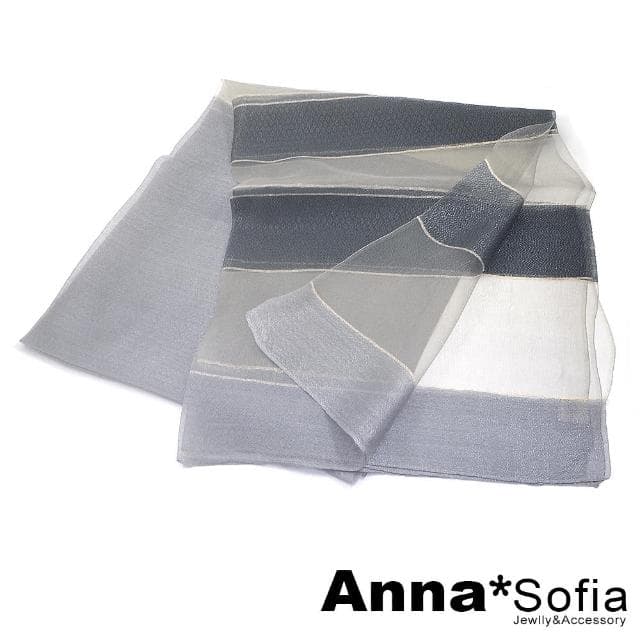 【AnnaSofia】真絲羊毛混紡大尺寸披肩絲巾圍巾-絲點橫條鏤空 現貨(銀灰系)