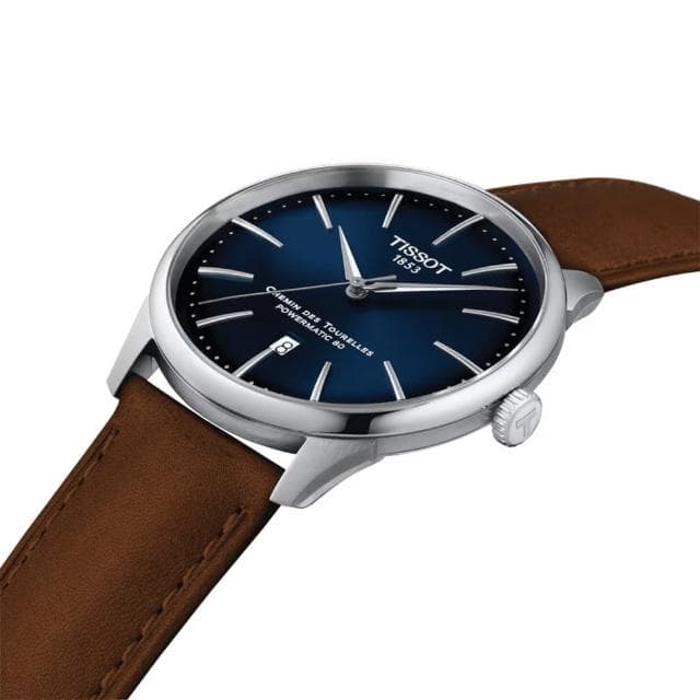 【TISSOT 天梭 官方授權】杜魯爾系列 80小時動力儲存機械腕錶-42mm/藍x咖啡 情人節 禮物(T1394071604100)